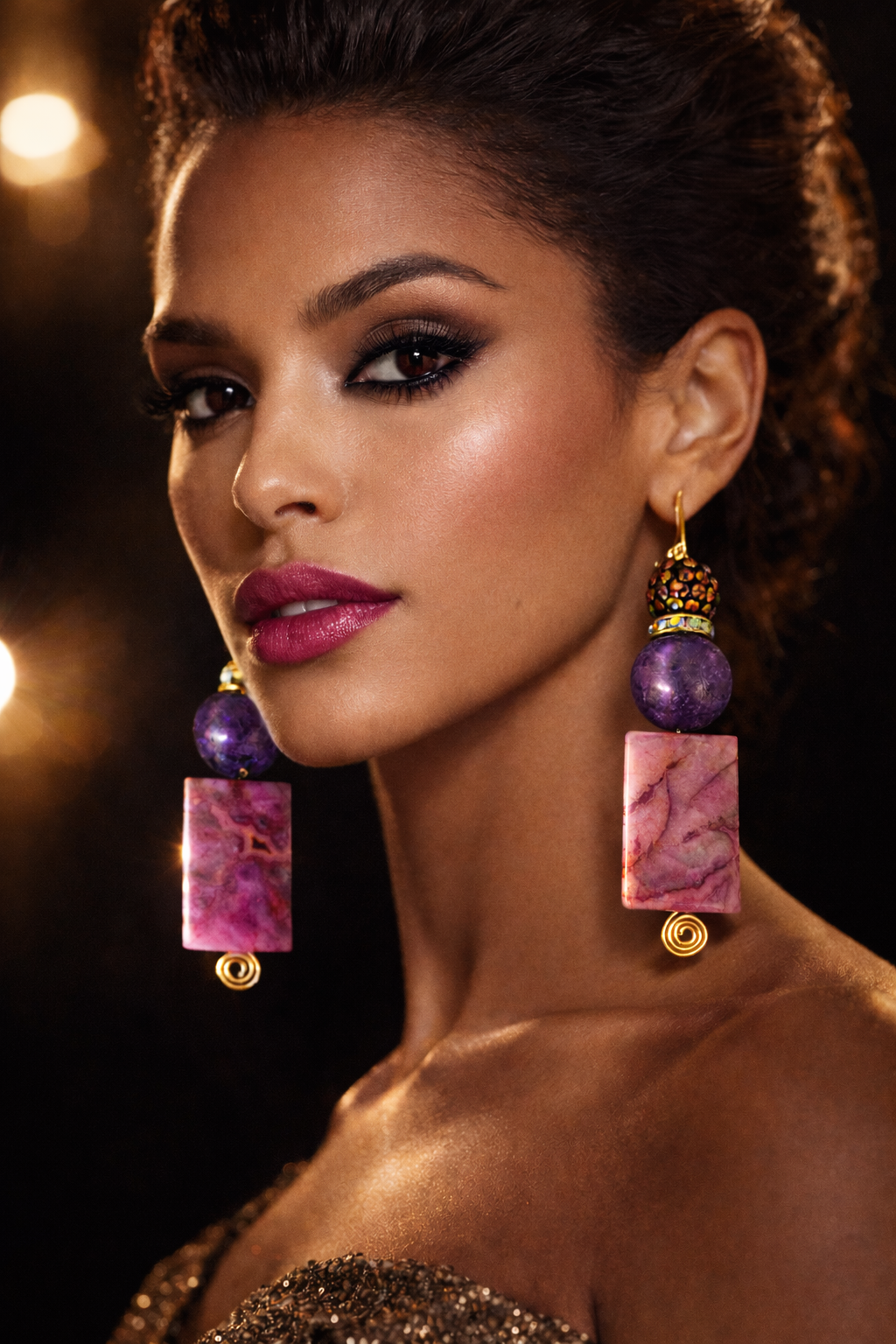 Pink Crazy Lace Agate Beaded Duster Pierced Earrings - OOAK Exclusive