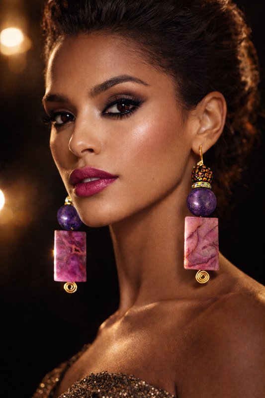 Pink Crazy Lace Agate Beaded Duster Pierced Earrings - OOAK Exclusive