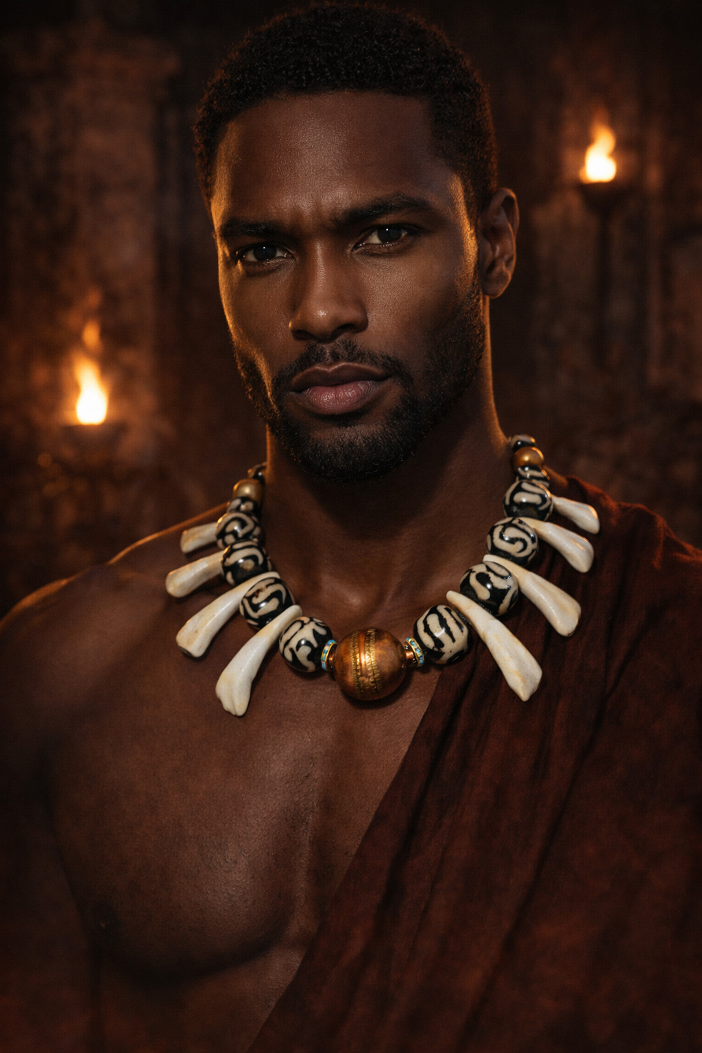 Unisex Tribal Necklace With Bone Copper & Buffalo Incisor Teeth - Wild