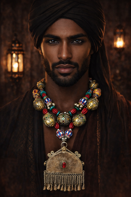 Exotic Tribal Chevon and African Beaded Tribal Luxury Necklace