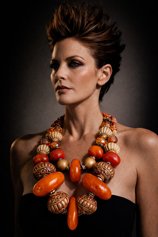 Bold Chunky Tribal Statement Necklace – Resin, Copper & Crystal Fusion