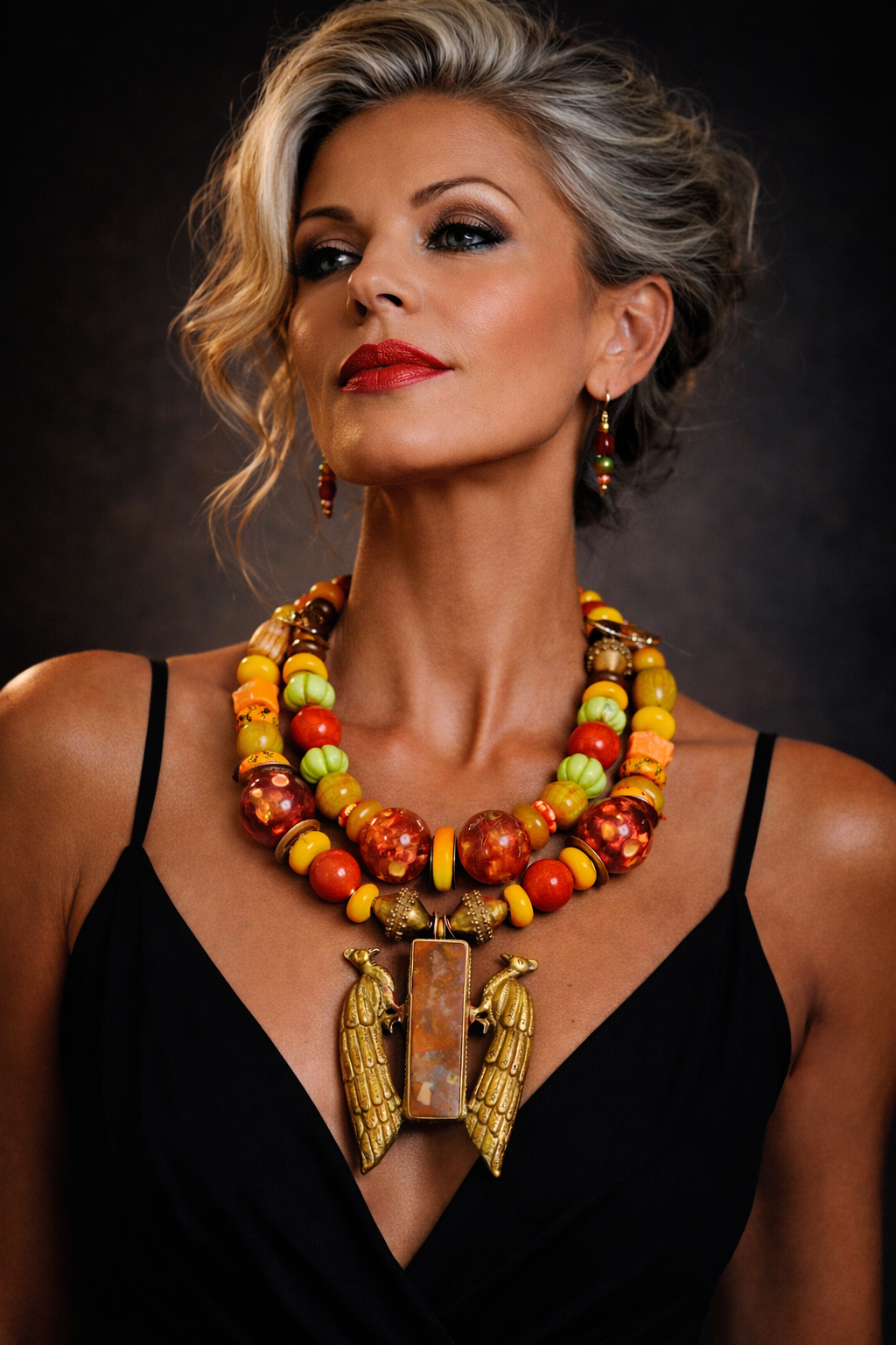 Tribal Beaded Peacock Pendant Necklace – Mixed Ethnic Elements