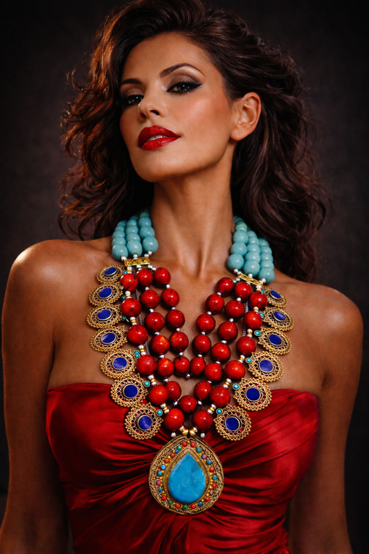 Magnesite Ornately Beaded Tribal Statement Chest Piece