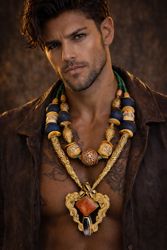 Tibetan Repousse Tribal Bib Luxury Necklace - Exotic Components
