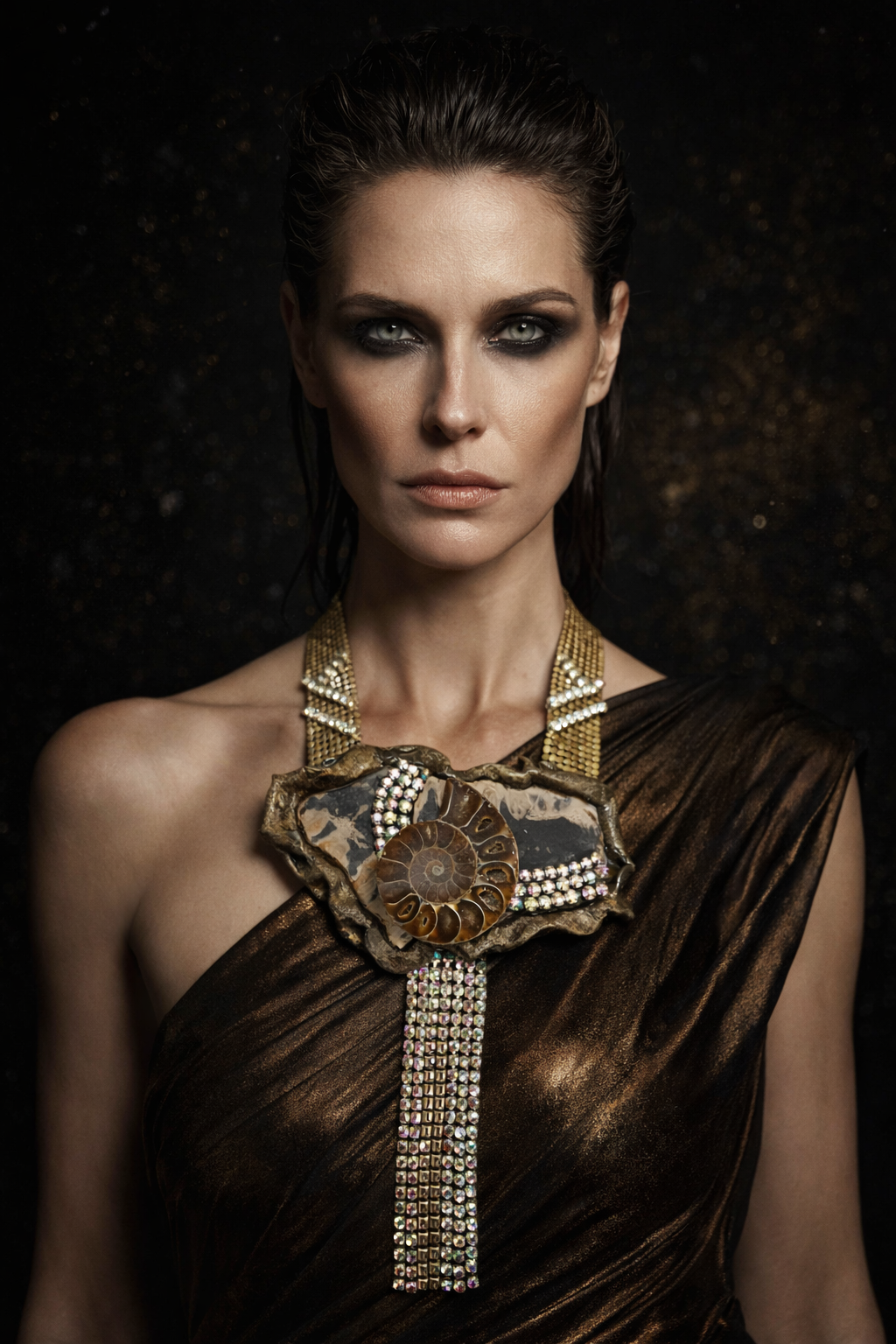 Jasper & Ammonite Statement Necklace - Art Deco Sculptural