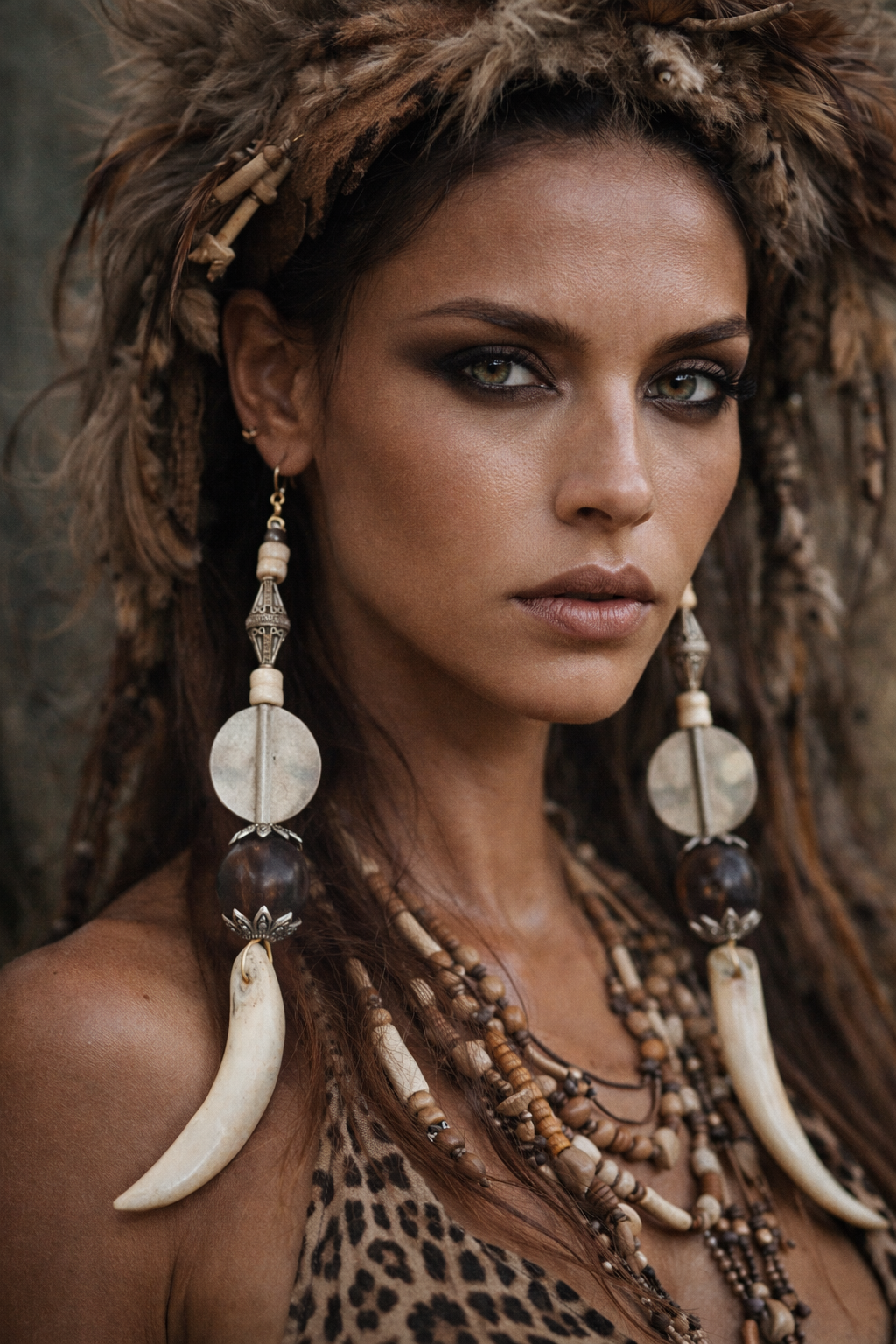 Tribal Inspired Tusk Shoulder Duster Pierced Earrings - Wild & Exotic