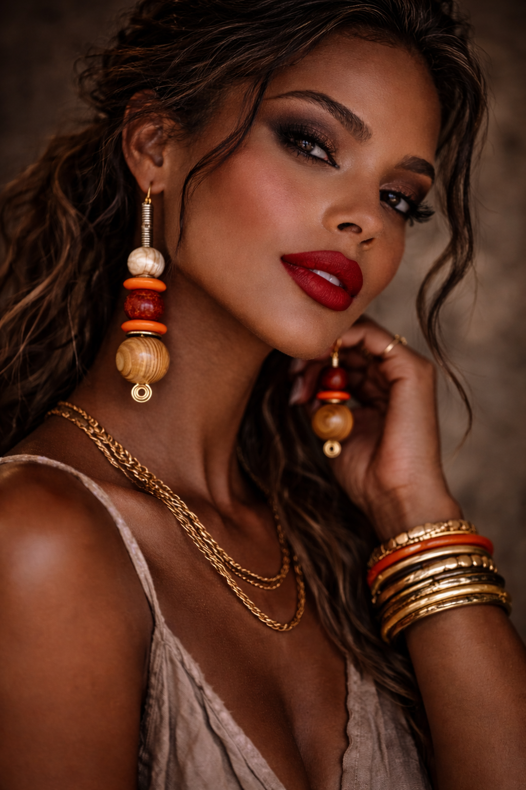 Tribal Inspired Beaded Shoulder Duster Pierced Earrings - Bold