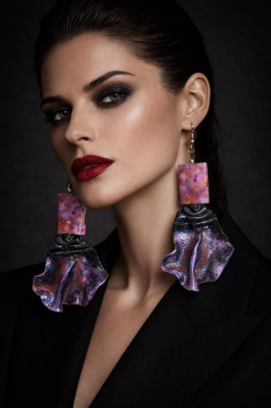 Pink Crazy Lace Agate & Faux Snakeskin Sculpted Pierced Earrings
