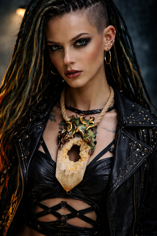 Crystal Druzy Agate Tower Pendant & Jute Rope - Luxury Androgynous