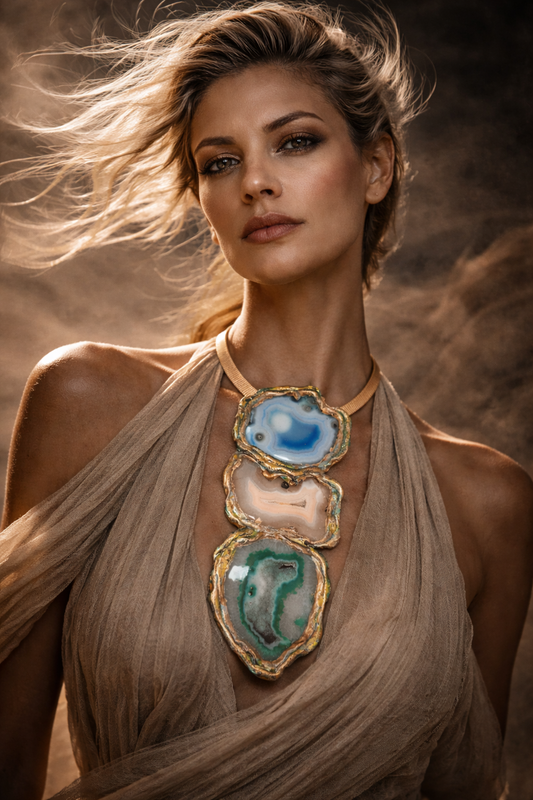 Sculpted Agate Totem Gemstone Pendant - Blue Green & Orange