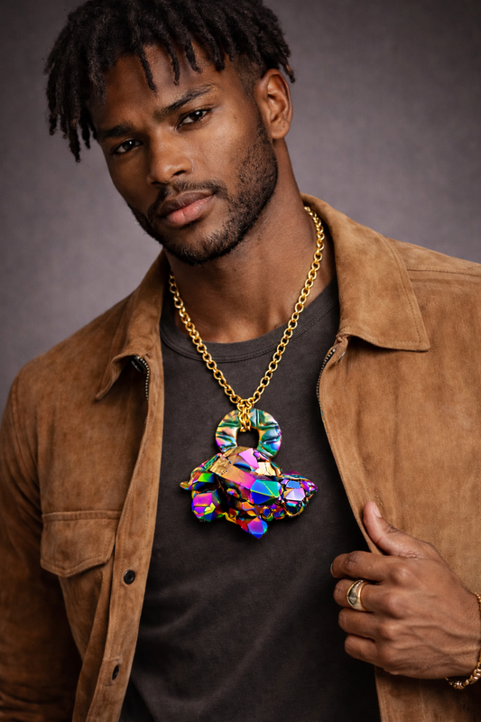 Jewel Tone Quartz Amulet - Rough Rainbow Crystal Charm