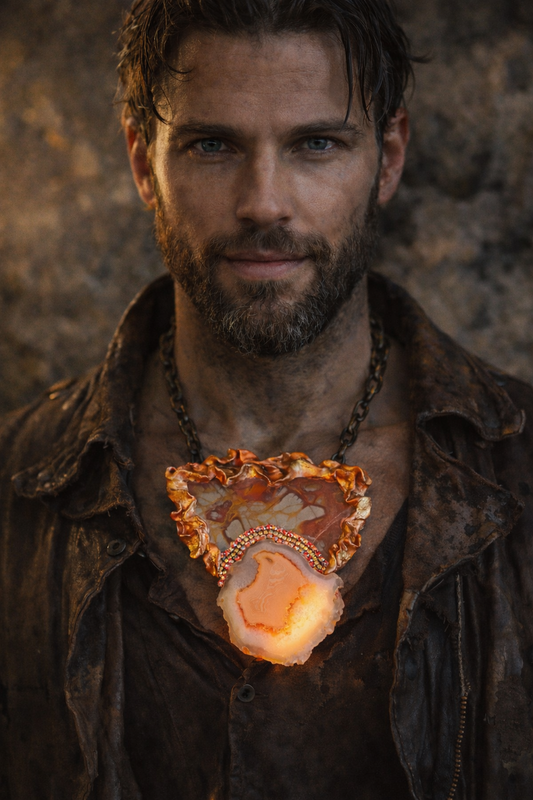 Rustic Norena Jasper Slab Sculpted Pendant - Unisex Fashion