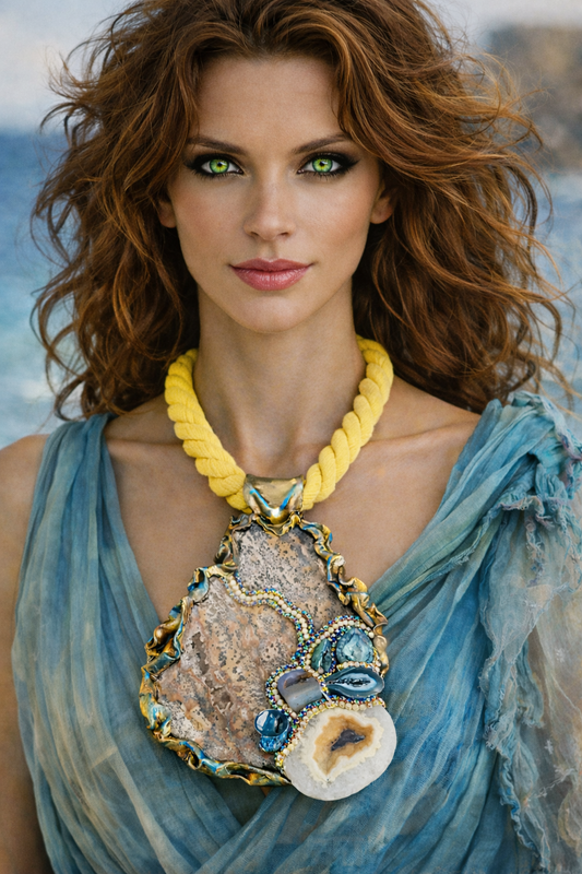 Wild Jasper Slab & Druzy Geode Sculpted Chest Piece - Mens