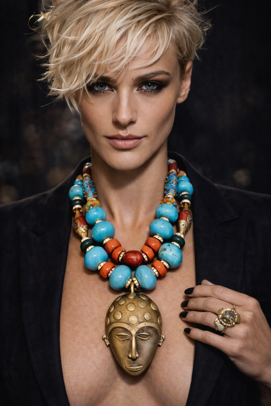 Lost Wax Brass African Mask Tribal Luxury Necklace -  Bold Unisex