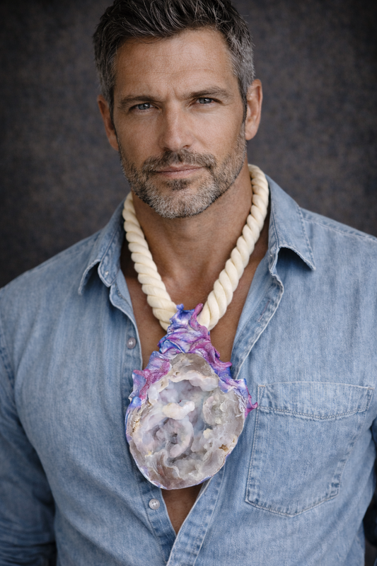 Silver Crystal Geode Amulet - Mens Statement Power Piece