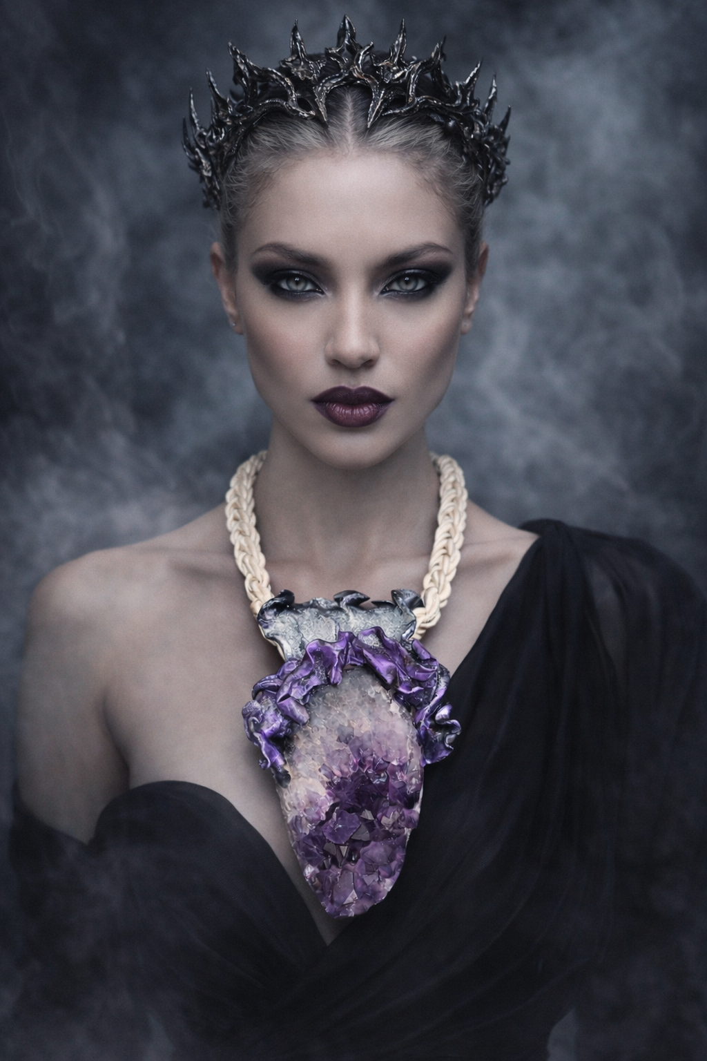 Purple Geode Talisman & Braided Silk - Wearable Sculpture