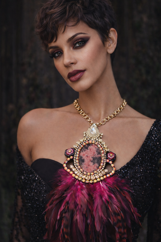 Agate Rhinestone and Feather Gatsby Revival Chest Piece, Theatrical