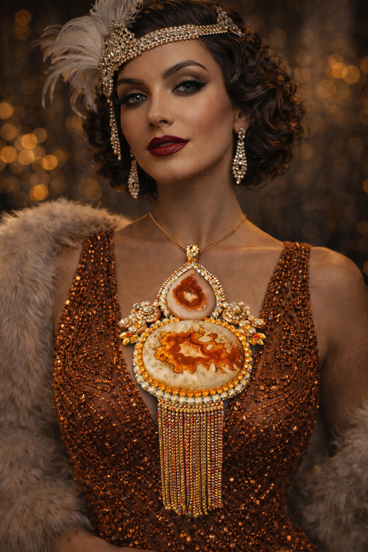 Art Deco Druzy Agate & Rhinestone Sautoir - Flapper Style