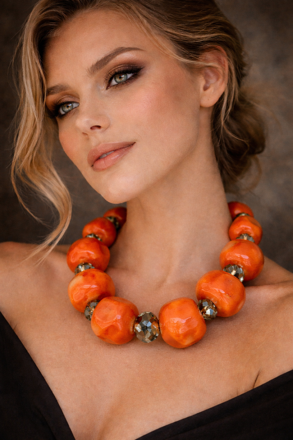 Polished Coral Bead Necklace - Bold Chunky Choker