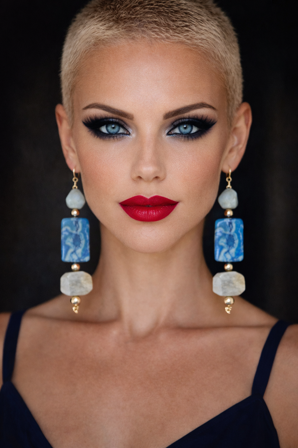 Blue Crazy Lace & Faceted Amazonite Gemstone Dangle Pierced Earrings