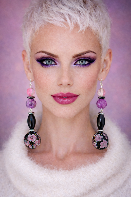 Pink Lampwork Glass Floral Beaded Dangle Pierced Earrings - Feminine