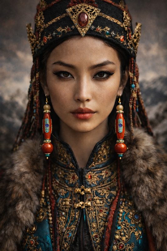 Red Tibetan Inlaid Resin Tribal Shoulder Dusters - Exotic & Wild