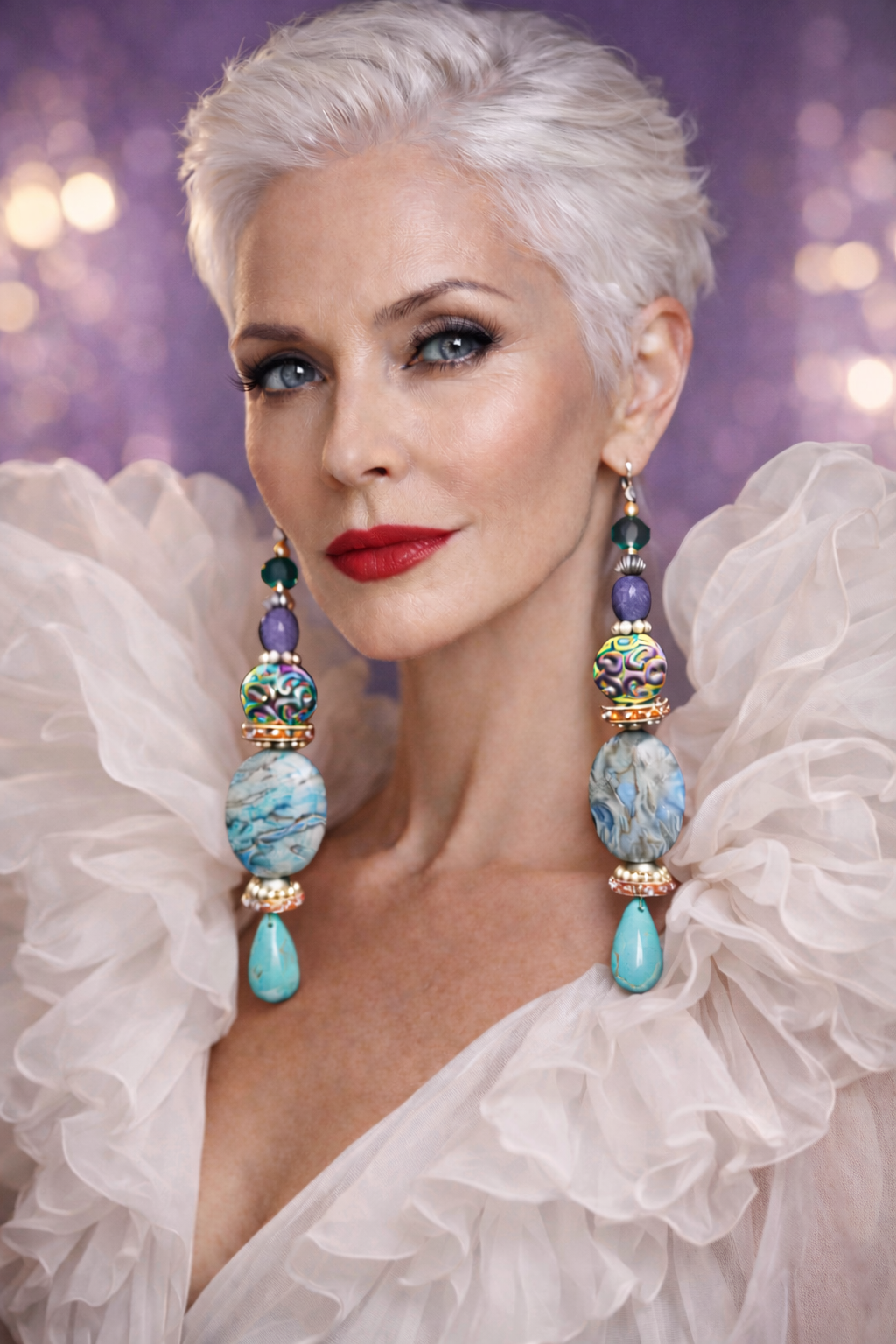 Blue & Purple Gemstone Shoulder Duster Statement Earrings - Couture