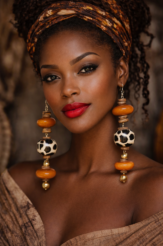 Tribal Inspired Moroccan Resin Wood & Batik Zebu Bone Shoulder Dusters