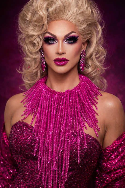 Fuchsia Crystal Waterfall Chest Piece -  Hot Pink Statement Bib