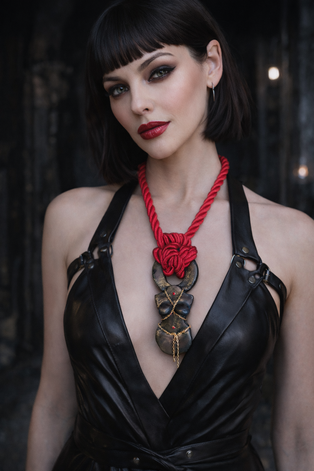 Hand Sculpted Goddess In Bondage On A Silk Cord - OOAK Fetish Jewelry