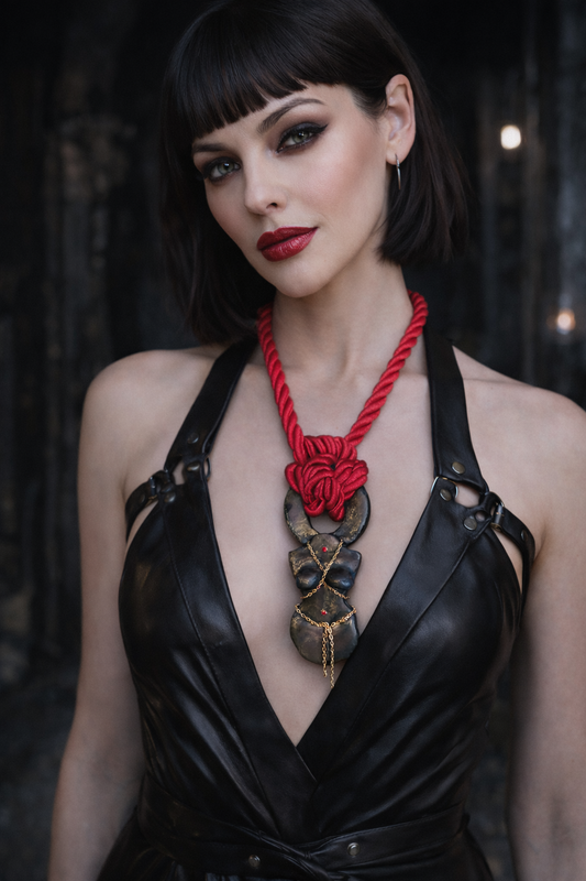 Hand Sculpted Goddess In Bondage On A Silk Cord - OOAK Fetish Jewelry