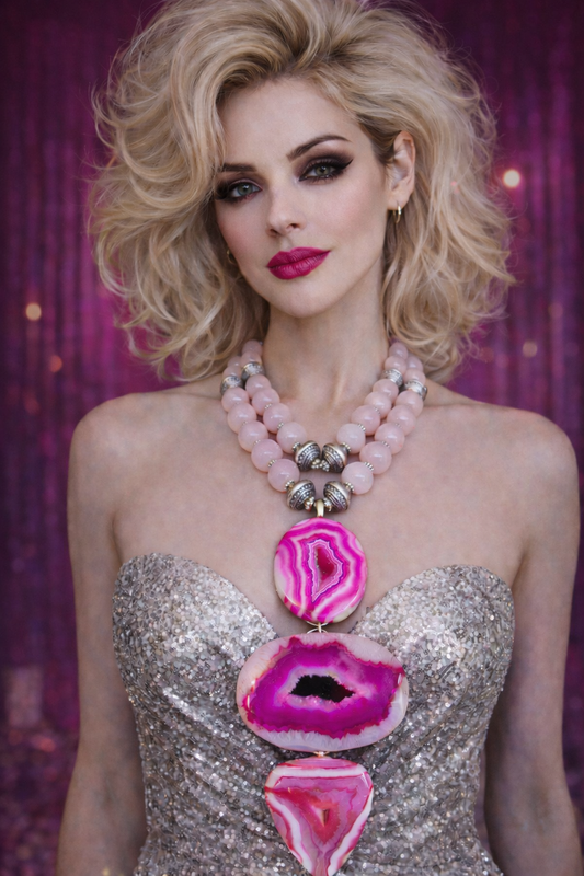 Hot Pink Druzy Agate Totem Chest Piece - Fuchsia Gemstone Pendant