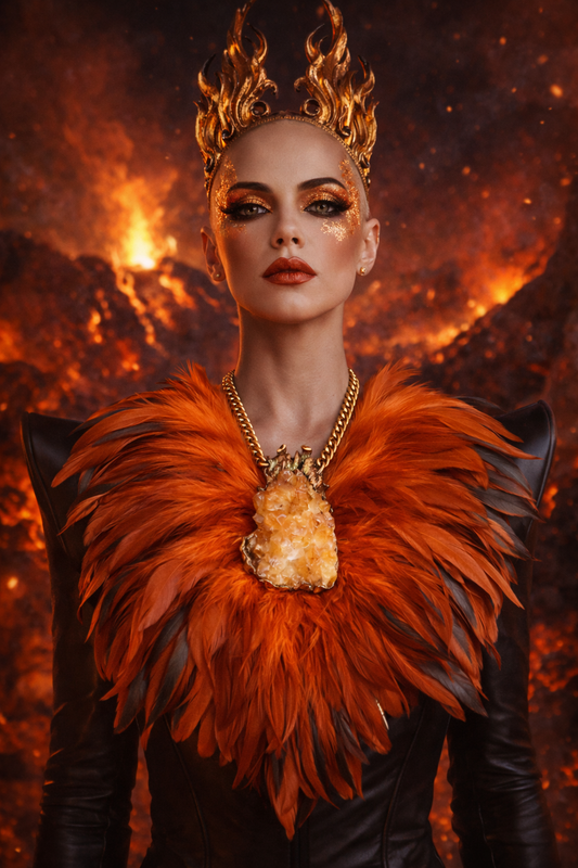 Rough Citrine Orange Feather Theatrical Statement Pendant - Eccentric