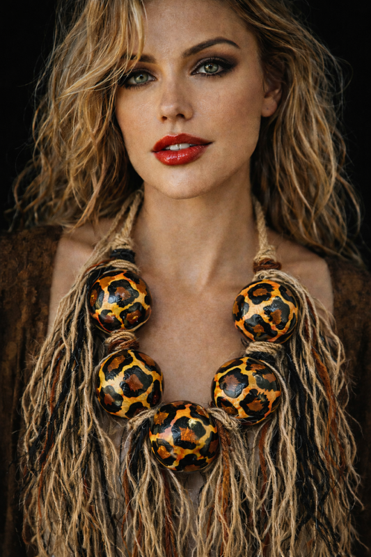 Oversized Avant Garde Leopard Beaded & Textile Chest Piece - Wild Thing