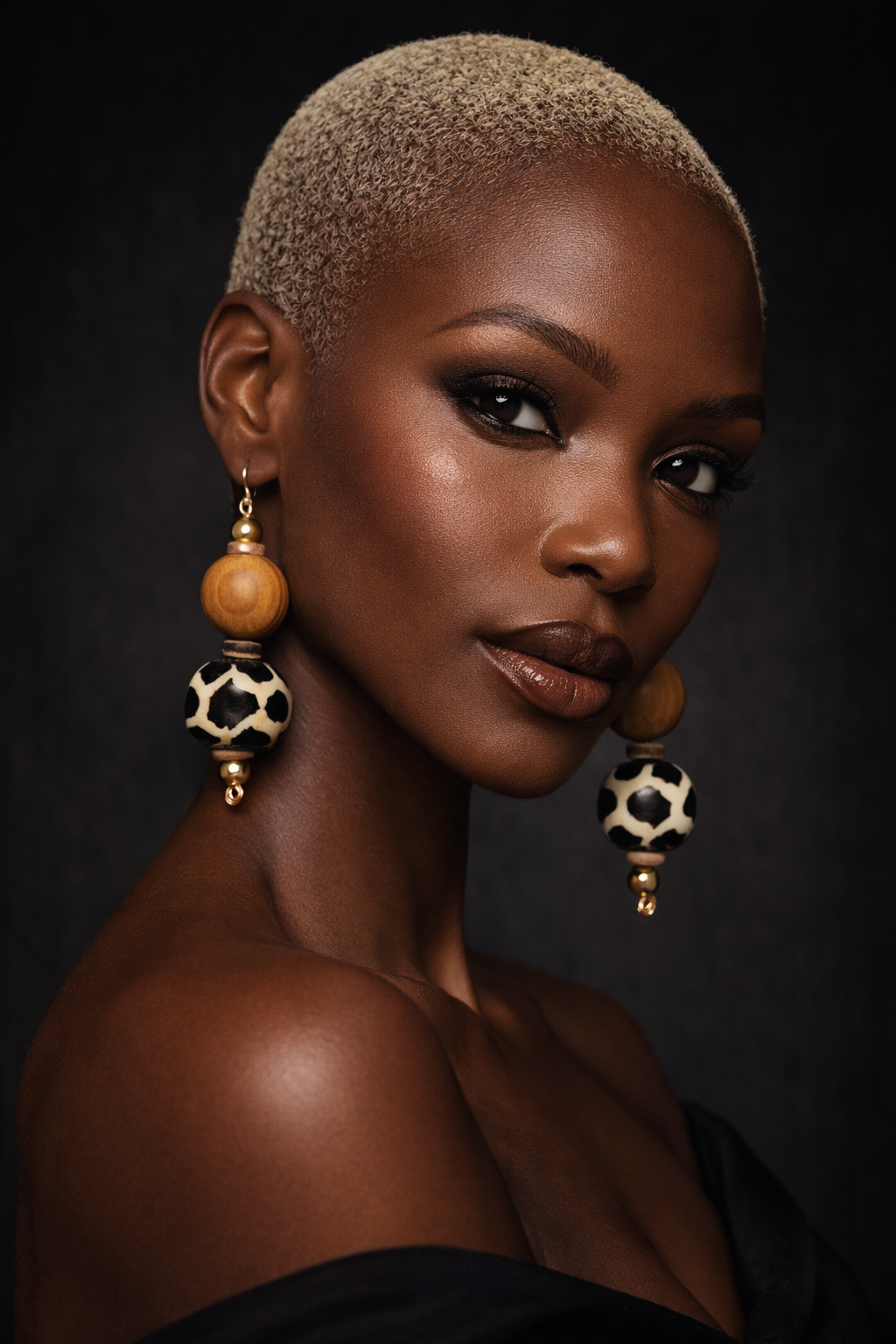 Bold Beaded African Batik Tribal Dangle Pierced Earrings - OOAK Art