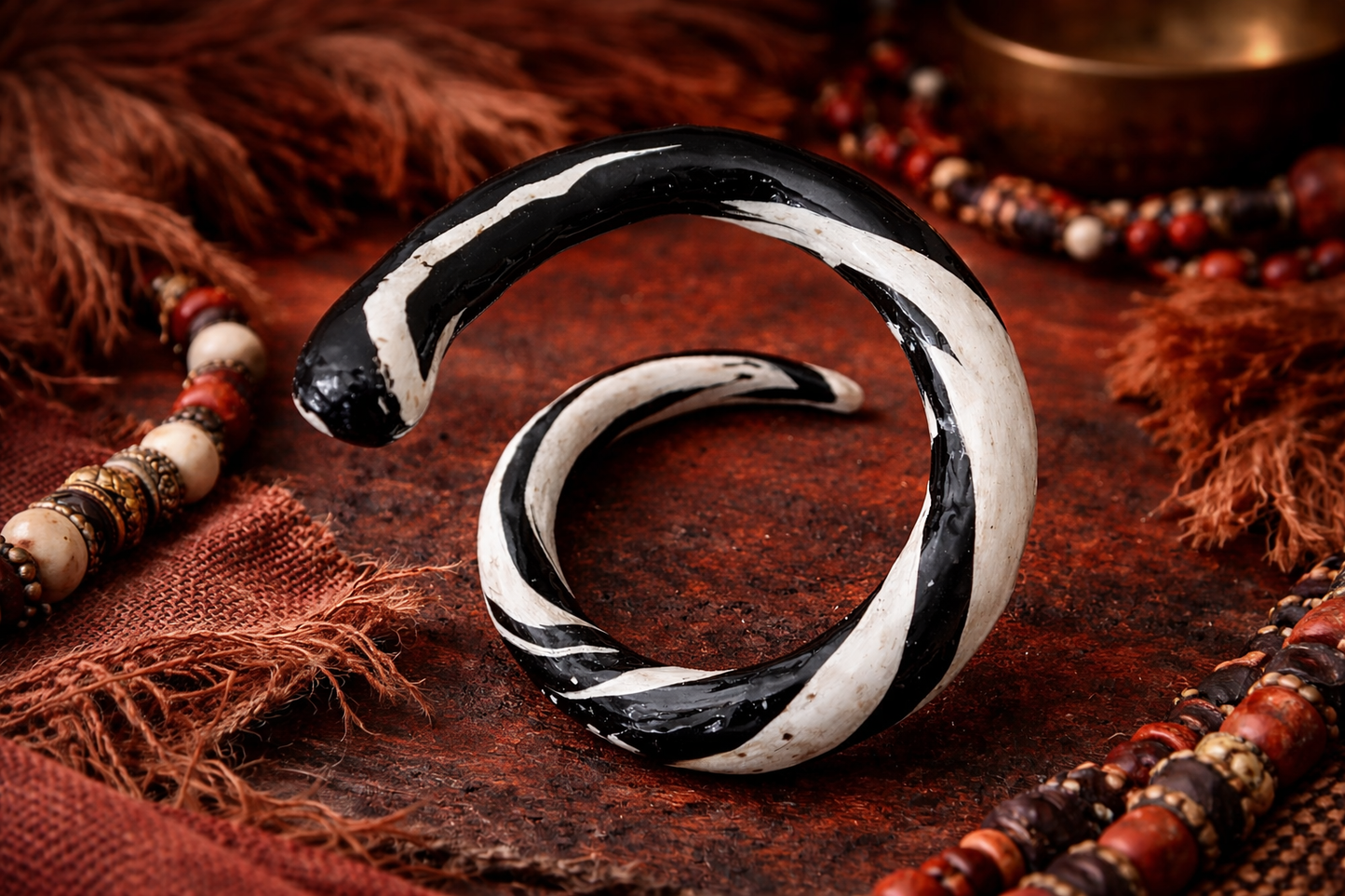 Hand Sculpted & Caned Zebra Snake Serpent Cuff - Bold Dramatic