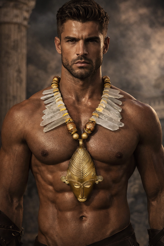 African Mask & Crystal Tribal Chest Piece - Androgynous