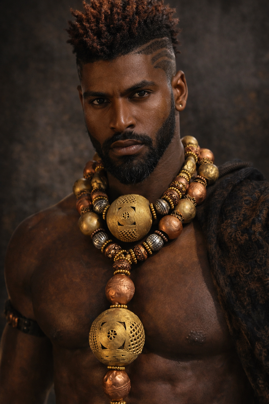 African Lost Wax Brass Statement Necklace - Bold Chunky