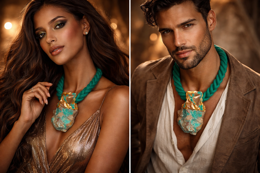 Rough Chrysocolla Sculped Pendant with Green Rope - Unisex