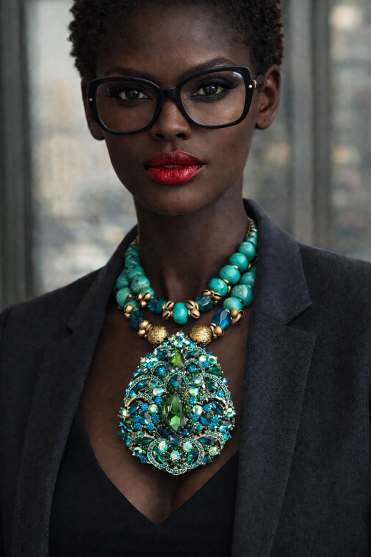 Chrysocolla & Brass Choker - Art Deco Rhinestone Jewel