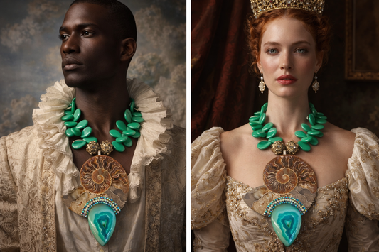 Ammonite Fossil & Emerald Agate Necklace – Earthy High End Glamour