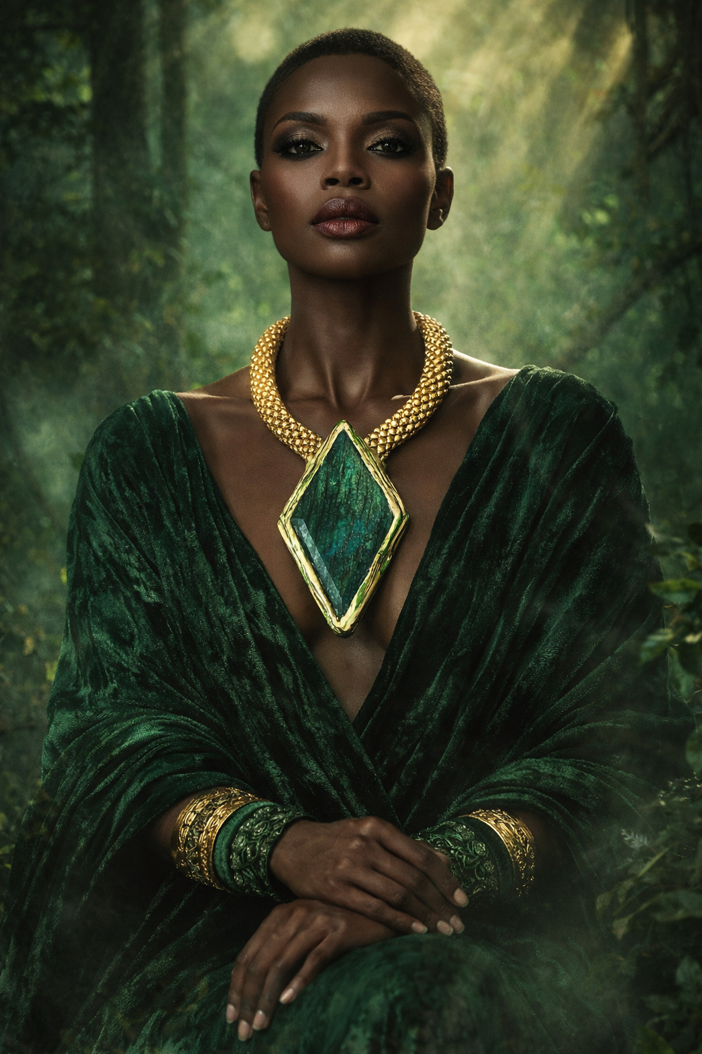 Green Moonstone Sculpted Pendant & Vintage Mesh Chain