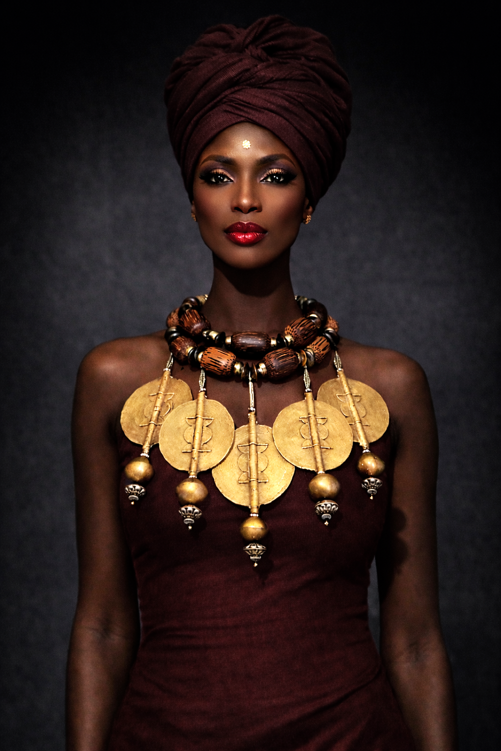 African Baule Brass Sun Disk Necklace - Exquisite Jewelry