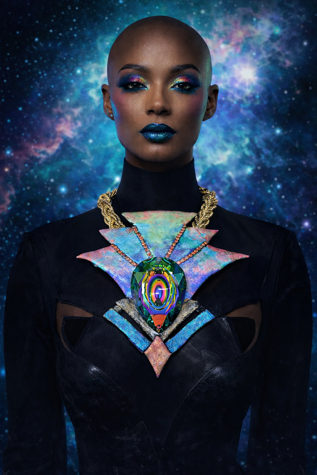 Rainbow Aurora Borealis Crystal Art Deco Sculpted Statement Pendant