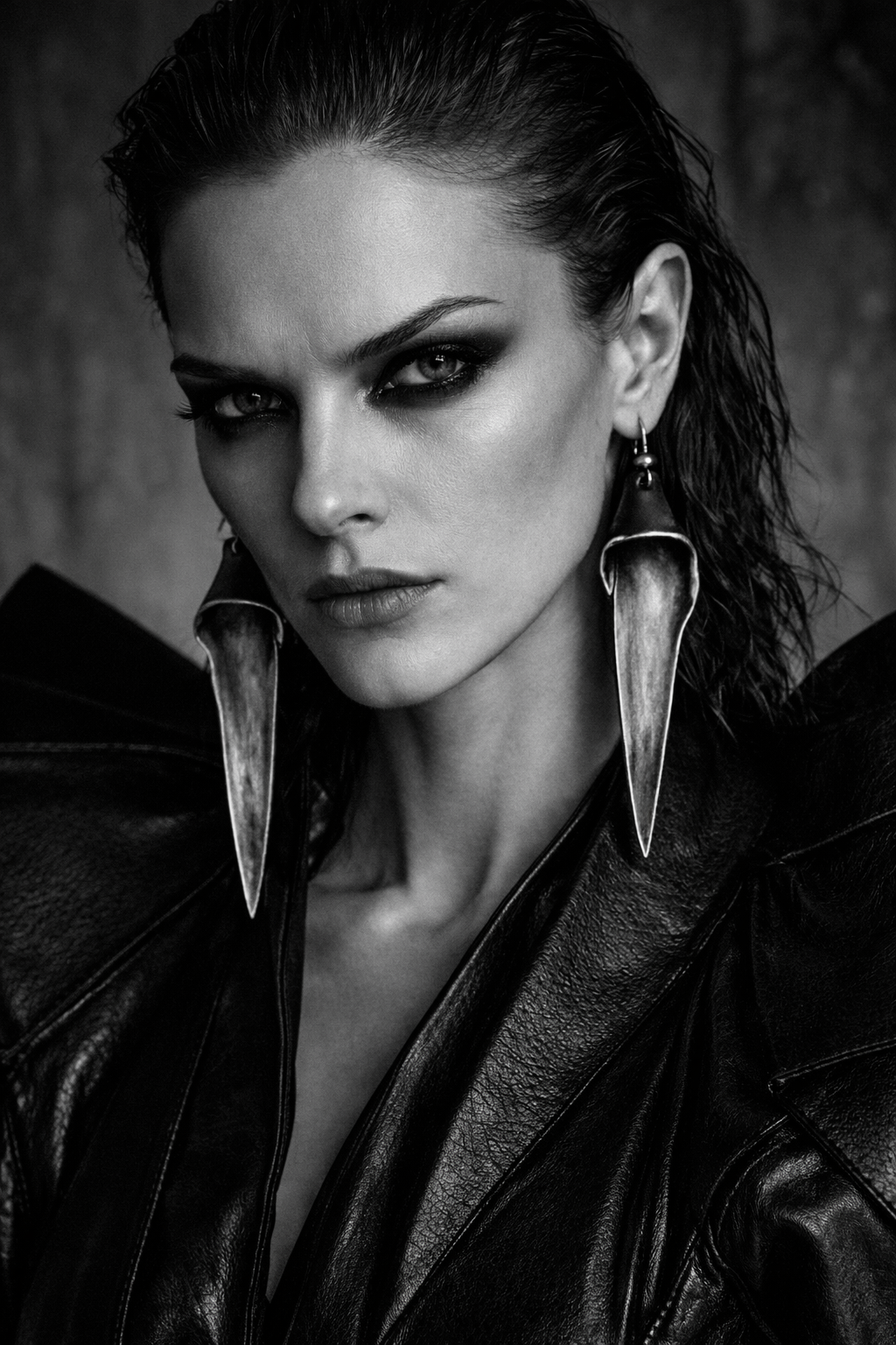 Sculpted Blade Gunmetal Shoulder Duster Pierced Earrings - Badass