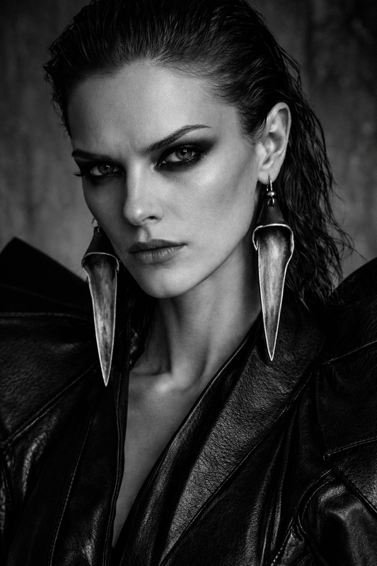 Sculpted Blade Gunmetal Shoulder Duster Pierced Earrings - Badass
