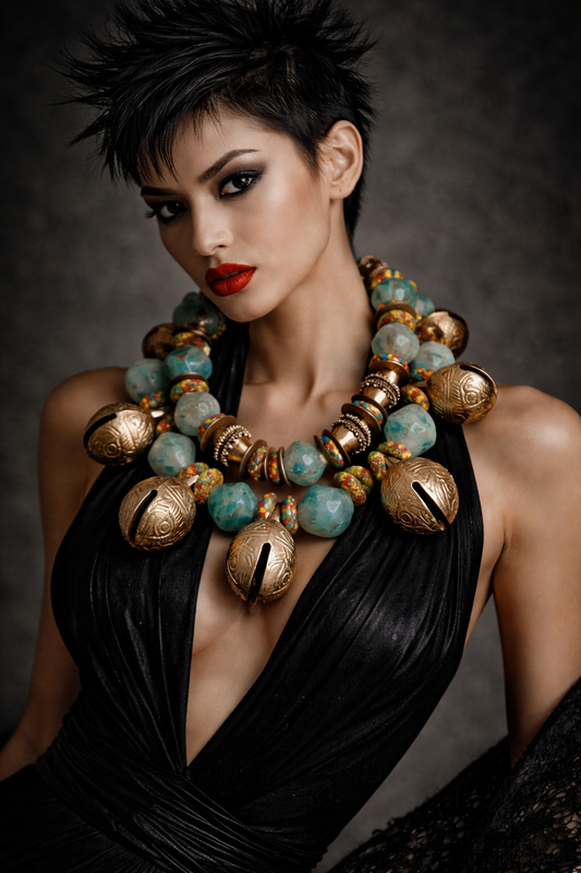 Bold Chunky & Heavy Wearable Art Beaded Necklace - Africa Asia