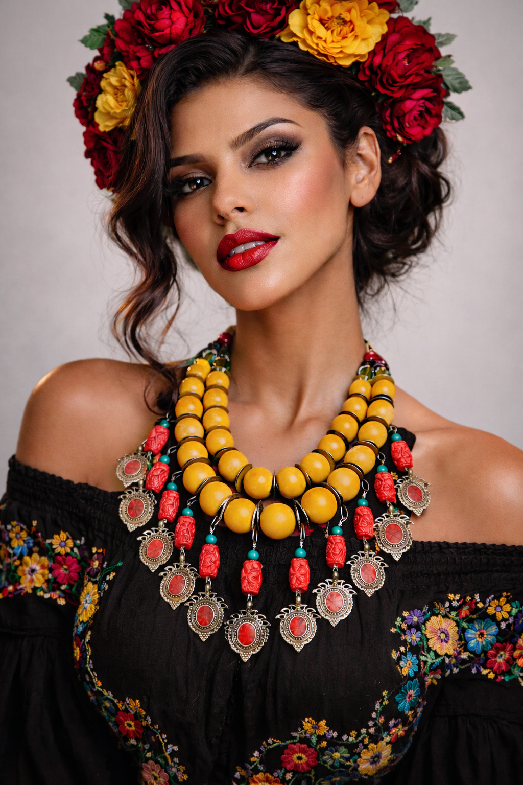 Yellow Red Green Tribal Beaded Choker - Masha Archer Style