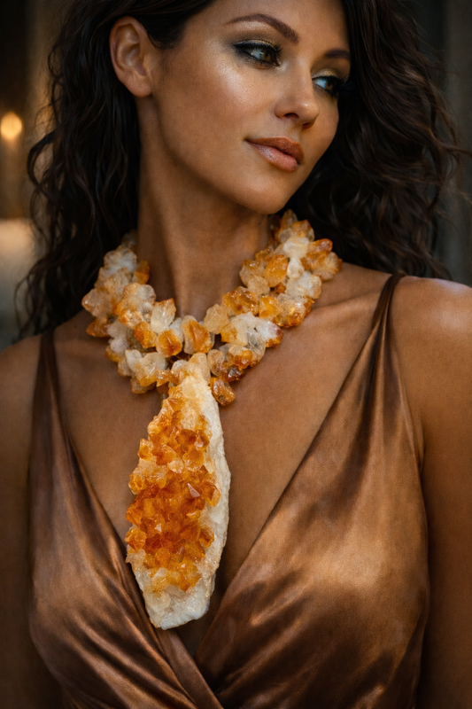 Rough Citrine Necklace with Gemstone Pendant - Celebrity