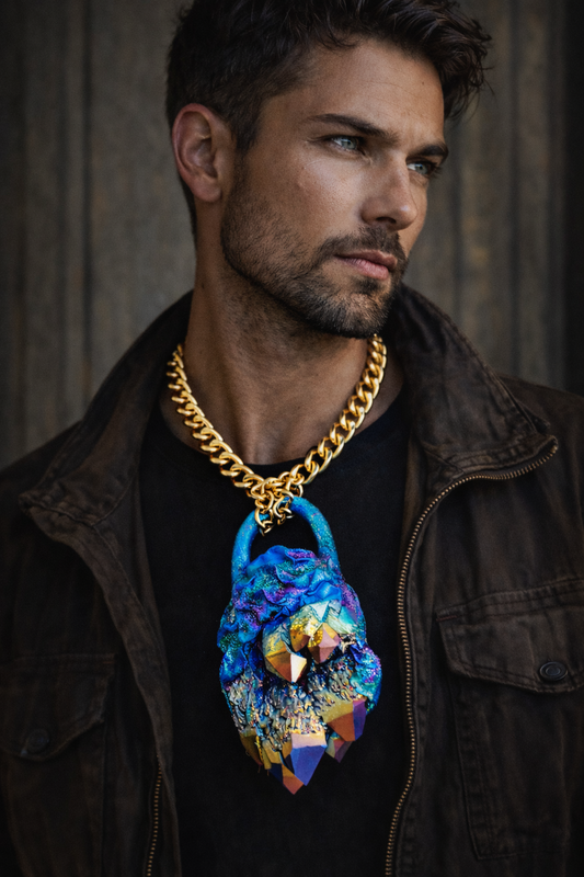 Raw & Rough Jewel Tone Sculpted Oversized Quartz Pendant - Unisex